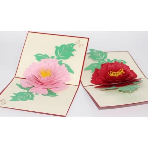 3D Laser Cut Handmade Luoyang Peony Flower Paper Invitation Greeting Card PostCard Business Wedding Party Creative Gift Souvenir