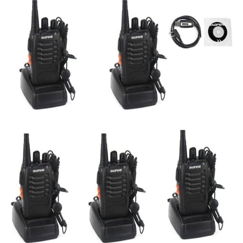 5PCS Baofeng BF-888S Walkie Talkie 5W Handheld Two Way Radio Portable CB Radio + 1pc programming cable