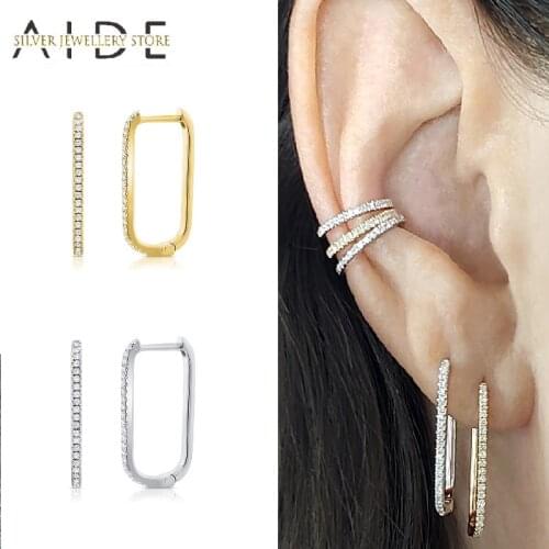 AIDE U Shaped Circle Stud Earrings for Women Minimalist Geometric Zircon Pave 925 Sterling Silver Earrings Jewelry pendientes