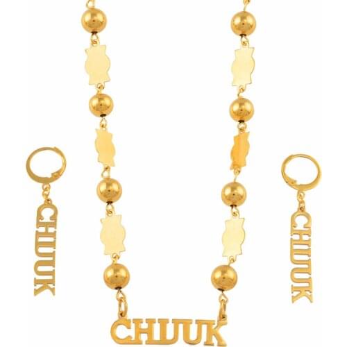 Anniyo Chuuk Pendant Beads Necklaces Earrings sets for Women Gold Color Ball Chain Jewellery Trendy Islands Gifts #051721
