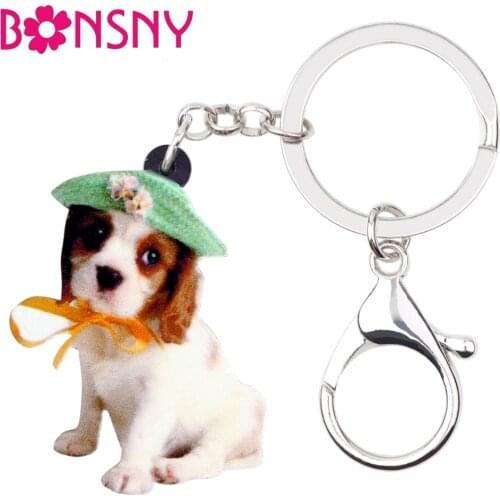 Bonsny Acrylic Elegant Cavalier King Charles Spaniel Dog Key Chains Keychains Rings Animal Jewelry For Women Girls Bag Charms