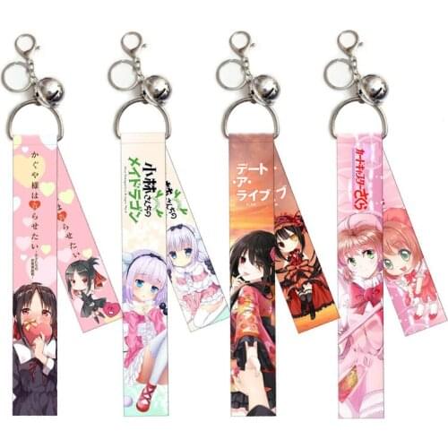 Anime Kaguya-sama: Love Is War Lanyard Keychain Cartoon DATE A LIVE Dragon Maid Card Captor SAKURA Pendant Keyring Jewelry