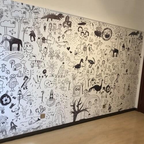3D black and white graffiti background wall childrens room wallpaper boy bedroom Nordic cartoon wallpaper mural wall cloth