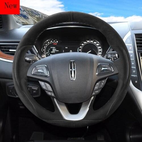 DIY Hand Stitched Suede Car Steering Wheel Cover Set for Lincoln Corsair Continental Nautilus Aviator MK Series Car Accessories