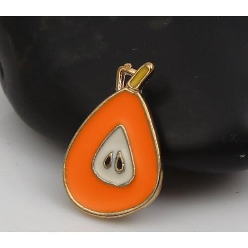 DoreenBeads Zinc Based Alloy Charms Pear Fruit Gold Orange Enamel Pendant DIY Findings 19mm( 6/8") x 13mm( 4/8"), 10 PCs