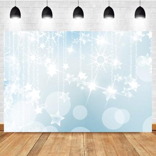 Laeacco Blue Light Bokeh Sequins Snowflakes Stars Newborn Birthday Photo Photography Backdrop Photo Background For Photo Studio