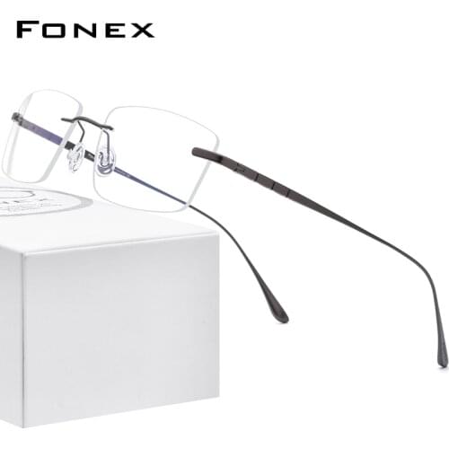 FONEX Pure Titanium Glasses Men Rimless Prescription Square Eyeglasses 2020 Women Frameless Myopia Optical Frame Eyewear 8555