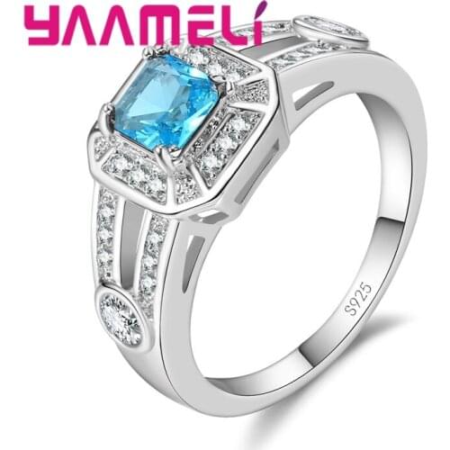 Geometric Pattern Square 925 Sterling Silver Styling Ring White/Red/Blue/Green/Dark Blue Halloween Surprise Gift For Women