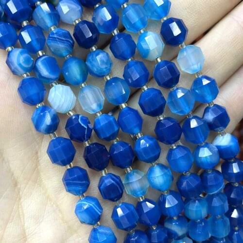 6mm 8mm Faceted Natural Blue Striped Agates Stone Round Loose Spacer Beads For Handmade DIY Jewelry Making Bracelet Necklace