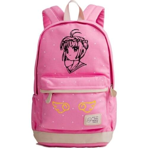 Card Captor Sakura Canvas Backpack Dot Point School Teenagers Student Book Travel Laptop Girl Boys Bags Rucksack