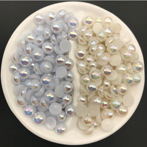 ABS Imitation Pearl Beads Flat Back 3 4 5 6 8 10 12 mm AB Colors Cabochon Half Round Bead Scrapbook Decoration DIY Accessor