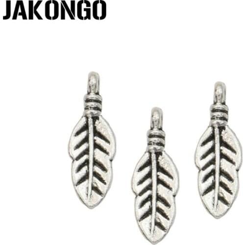 JAKONGO Antique Silver Plated Feather Leaf Charms Pendant for Jewelry Making Bracelet Accessories DIY 17x6mm 40PCS/lot