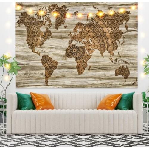 Brown World Map with Ivory Tapestry Vintage Exotic Summer Plant Nature Frame for Bedroom Photography Wall Decor