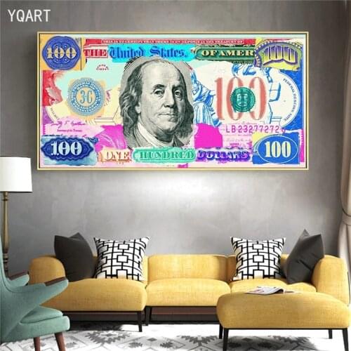 Colorful Dollars Picture One Hundred Money Canvas Paintings Abstract Artwork Posters for Modern Home Living Room Wall Decor