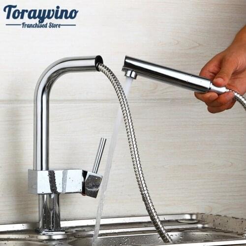 Kitchen 360 Swivel sink Tap Stream Pull Out Spout Kitchen Sink Faucet Polish Chrome Brass Countertop Tap Hot & Cold Mixer Taps