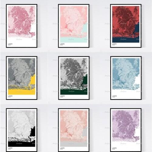 Lagos, Nigeria Map Nordic Retro Minimalism Painting Posters and Prints on Canvas Hd Wall Art Modular Pictures Home Decoration