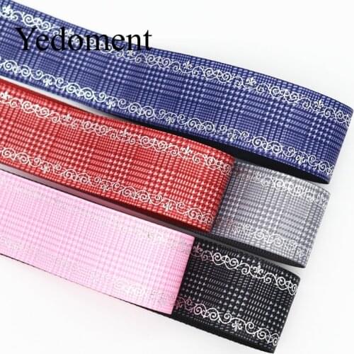 10 Yards 25MM/38MM Lattice Pattern Silver Edge Printed Grosgrain Ribbons For Hair Bows DIY Handmade Materials Y19103004