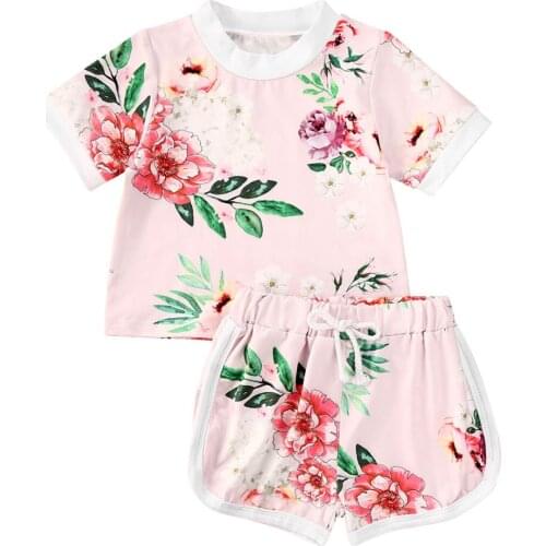 0-4Y Summer Cute Baby Girls Clothes Sets 2pcs Flowers Print Short Sleeve T Shirts Tops+Shorts Outfits
