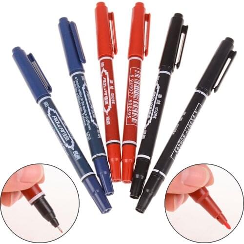 2Pcs Black/Red/Blue Double Marker Pen Permanent Black Ink Pens Metallic CD Ceramic Glass Plastic Wood Paper Paint Marker