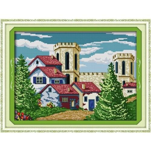 Little Castle Scenery Counted Cross-Stitching 11CT Printed Handmade Cross Stitch Set Cross-stitch Kits Embroidery Needlework