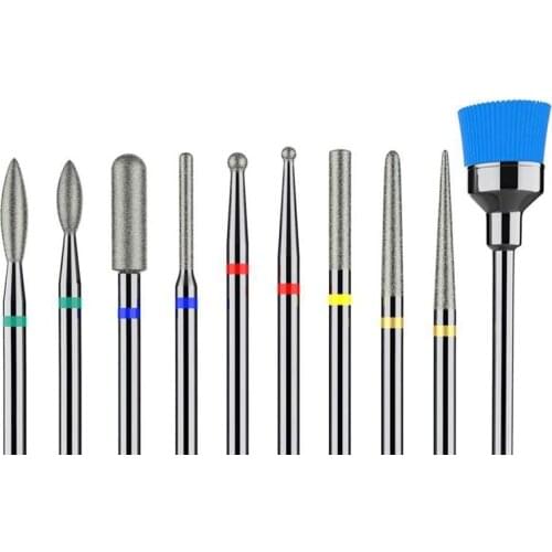 9PCS Nail Drill Bit Professional Nail Art Tool Manicure Drill Bit with Brush for Manicure Drill Accessories Foot Polishing Tools