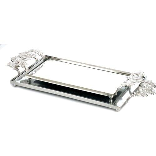 Hawk Eye Silver Color 2-Piece Mirrored Tray Set Tray Presentation Tray Aid Mubarak Decoration Ramadan Kareem Home Accessory