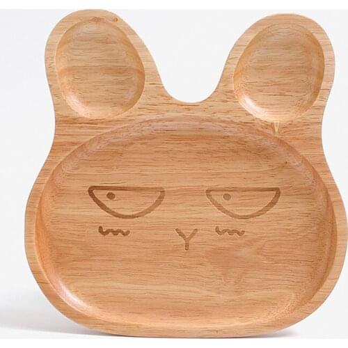 Manufacturer wholesale creative rubber wood animal plate cartoon plate baby childrens dish nut fruit solid flatware dinnerware