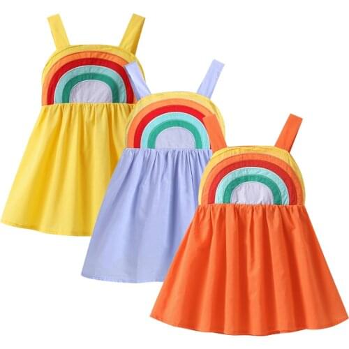 Baby Girl Dress 2020 Summer 100% Cotton Tops Cute Rainbow Sleeveless Cotton Infant Princess Dress Little Girl Beach Dresses 1-6Y