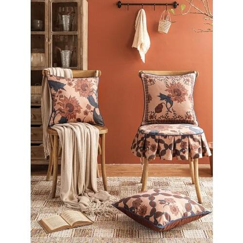 Sunflower Throw Pillow Cover Hand Craft Accent Pillow Square Cushion Cover Decorative Pillowcase (No Insert) Red 45x45cm