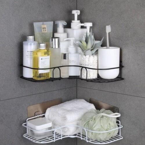 1/2Pcs Iron Bathroom Shelf Shower Shampoo Soap Organizer Triangle Punch Free Adhesive Wall Mount Storage Rack for Kitchen Toilet