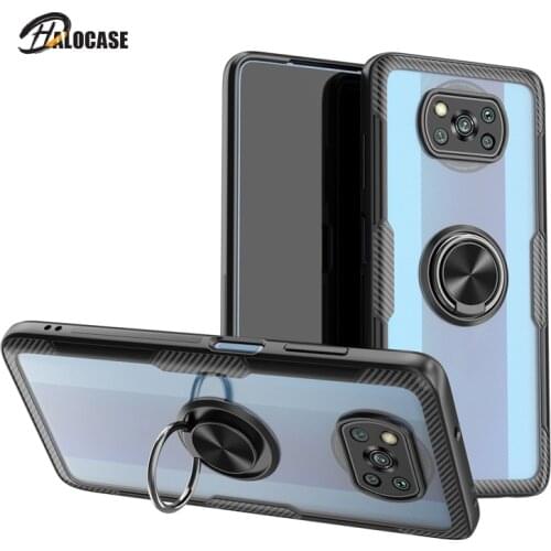 Shockproof Back Cover On For Xiaomi Poco X3 NFC Case Transparent Ring Holder Stand For Xiaomi Poco X3 Case Poco M3 F3 X2 X3 Pro