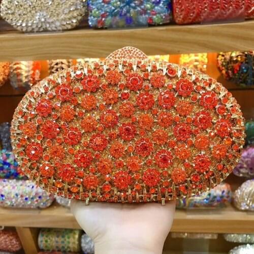 Luxury green/red/silver/gold Diamond Flower Handbag and Purse For Women Crystal Bags Wedding Party Bridal Mianudiere Clutch bags