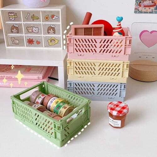 Mini Foldable Plastic Storage Basket Fridge Organizer Drawer Basket Collapsible Fresh Spacer Layer Desktop Sundries Storage Box