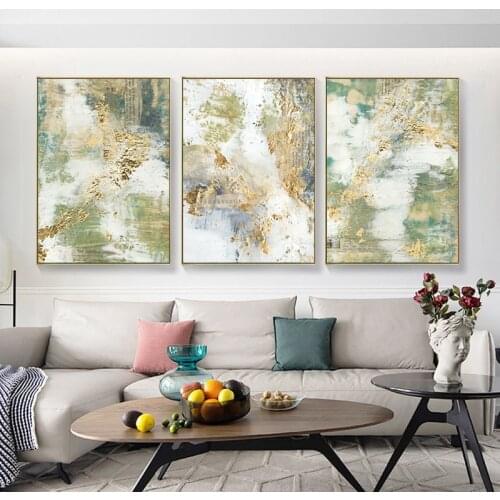 Modern Abstract Gold Foil Canvas Painting Green Blue Poster Print Wall Art Pictures for Living Room Lobby Home Decor Unframed