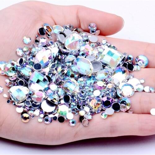 Mixed Sizes 1000pcs Many Colors Acrylic Non-Hotfix Flat Back Rhinestones Nail Art Crystal Gems For Wedding Clothing Decorations