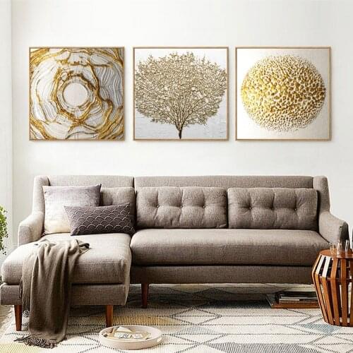 Light luxury style golden leaves and creative geometric art decorate poster cloth paintings for living room and bedroom