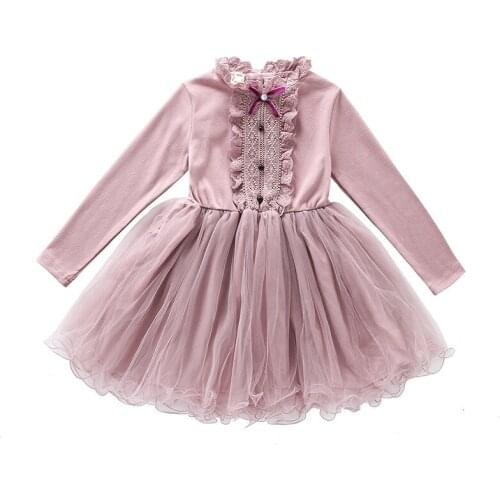 Spring Autumn bowknot Lace mesh Girls princess dress beautiful dress grils party dress long sleeve 3-13years