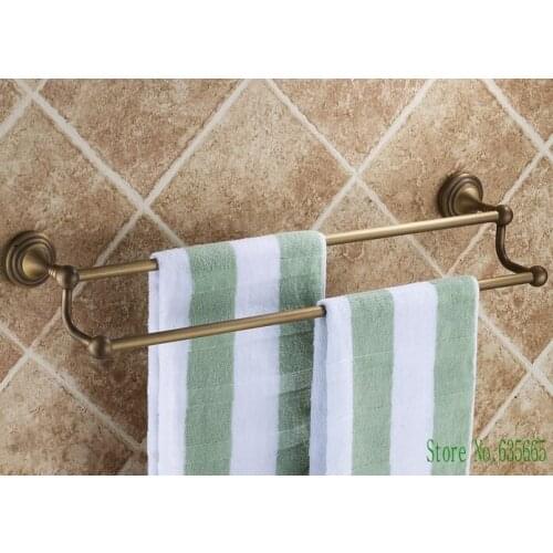 50CM Antique Classical Luxury Elegant Brass Rod Vintage Towel Rack Rod Hanging Rail 2 Bar Bathroom Accessories Banheiro Sanitary
