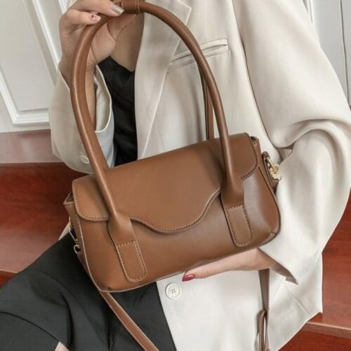 Vintage Women Shoulder Bag Top Handle Bag Luxury Designer Leather Handbag Small Flap Crossbody Bag Solid Color Female Armpit Bag