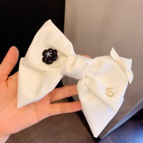 Elegant White Black Flower Barrettes Hair Clips Fabric Bow Hairpins Adult Women Hairgrips Headpiece Girl Korean Hair Accessories