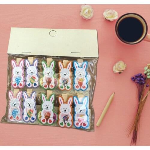 10Pcs Practical Cartoon Rabbit Shape Wooden Photo Clip Memo Holder Home Easter Decoration Home Easter Decoration