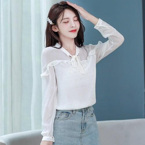 Chiffon shirt womens autumn 2020 new long-sleeved small shirt fashion western style shirt design sensual top women