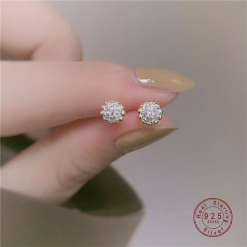 925 Sterling Silver Korean New Style Crystal Pavé Flower Stud Earrings Women Fresh Lovely Travel Jewelry
