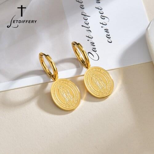 Letdiffery Golden Virgin Mary Earrings For Women 1 Pair Stainless Steel Christian Jewelry Birthday Gifts