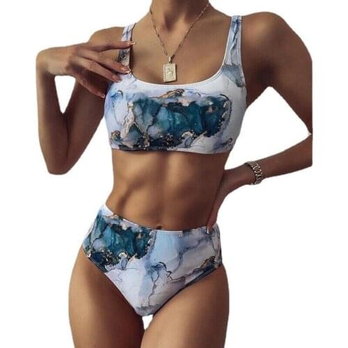 2021 Women Swimsuit Ladies Sexy Fashion Green Color Matching Tie-dye Bandeau Bandage Bikini Set Push-Up Swimwear Beachwear
