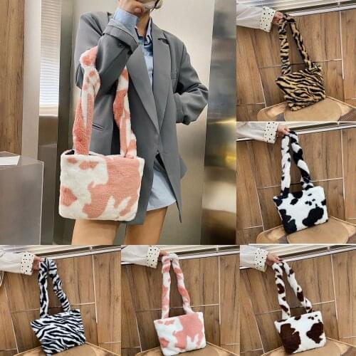 Winter Fashion Shoulder Bag Female Leopard Cow Print Female Bag Small Plush Handbag Messenger Bag Soft Warm Fur Bag Bolsa Sac