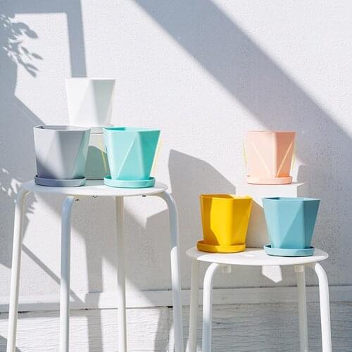 1 Pcs Plastic Resin Flower Pots New Geometric Nordic Simple White Thickened Green Radish Fleshy Flower Pots