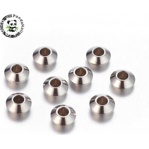 200pcs 304 Stainless Steel Bicone Bead Spacers, Stainless Steel Color, 6x3mm, Hole: 2.5mm