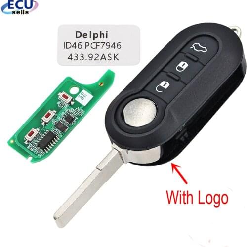 3 Button Remote Flip Car Key ASK 433Mhz For Fiat 500 Grande Punto Doblo Qubo 2006 2007 2013 Delphi BSI System with PCF7946 Chip