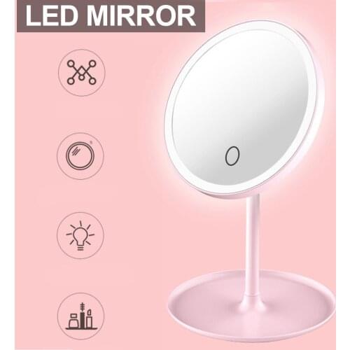 360 Rotation LED Makeup Mirror Touch Control with Natural White LED Daylight Detachable/Storage Base 3 Mode Light Brightness D30